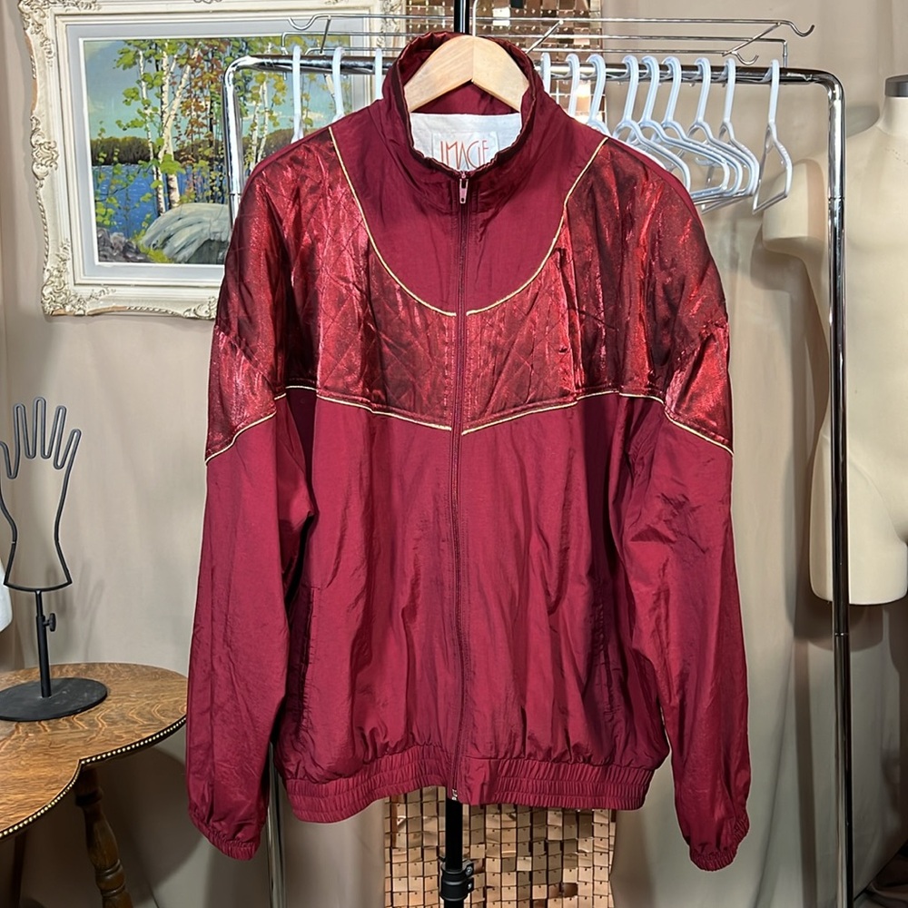 VTG NWT Maroon Windbreaker Jacket Metallic Quilted Size 24W P2P 27-28” Image
